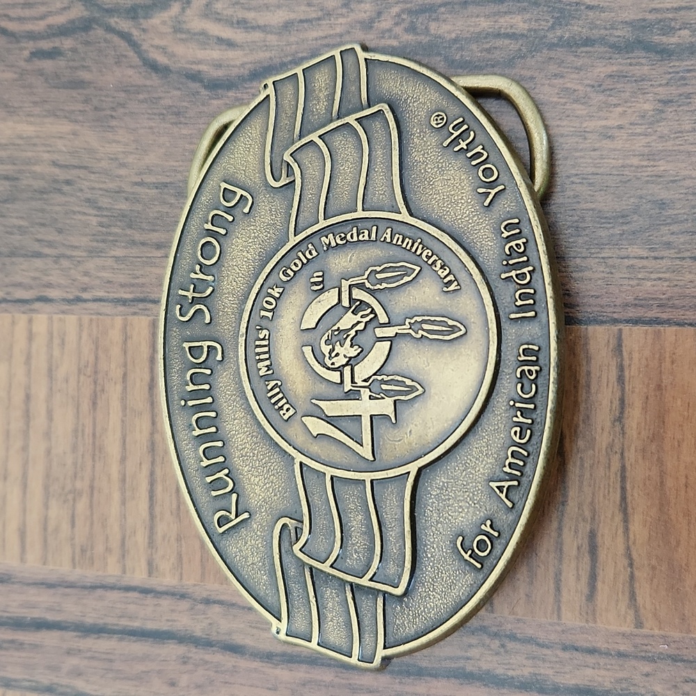 1990's Billy Mills 10K Gold Anniversary Indian Youth Buckle